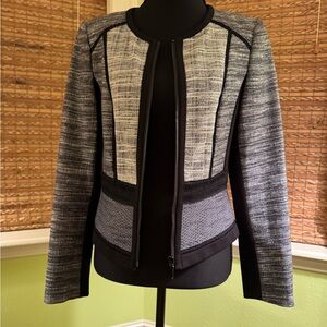 White House Black Market Gray/Blue/Black Structured Zip Jacket